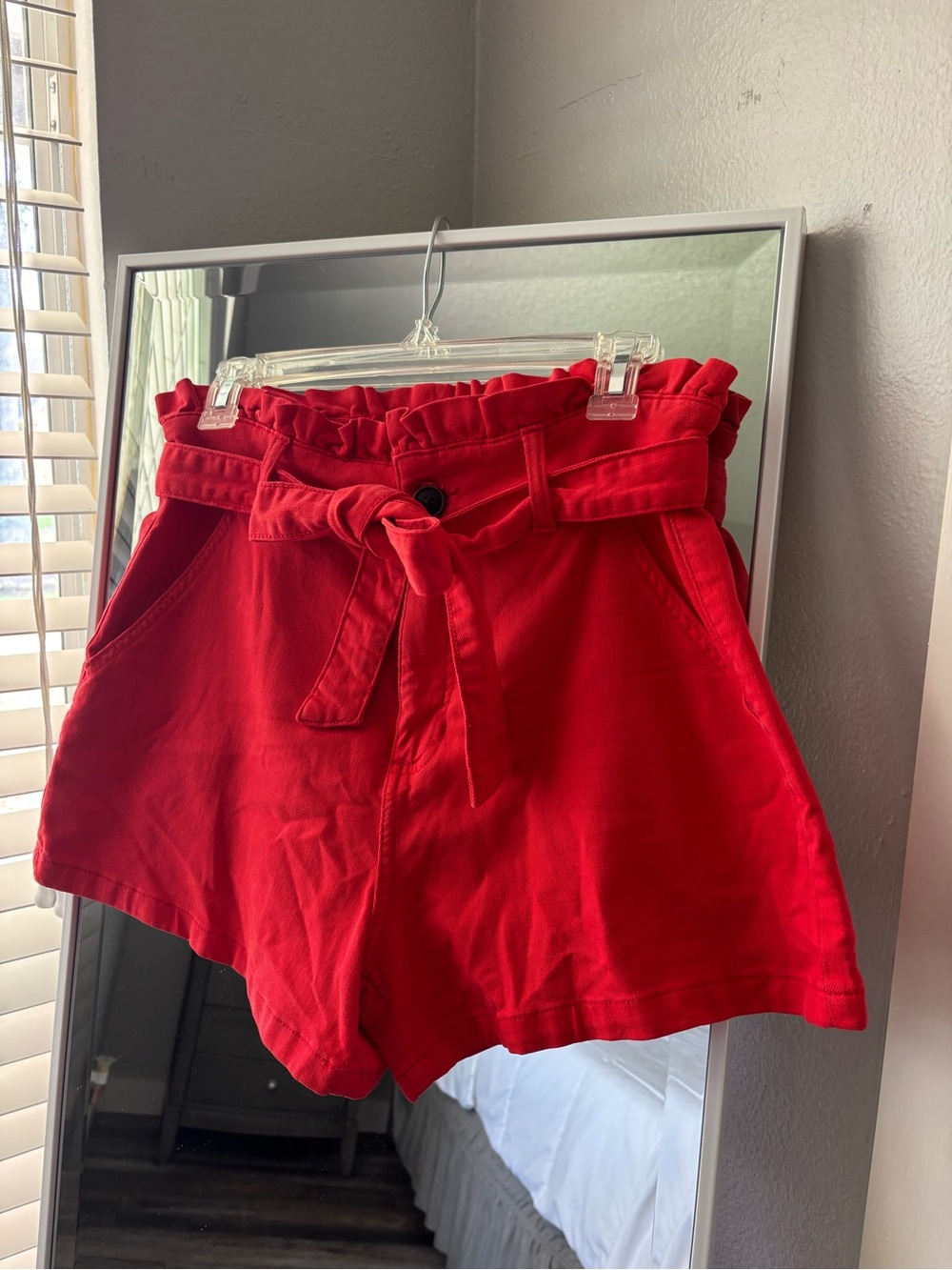 LC Lauren Conrad Red High-Waist Paperbag Tie Shorts